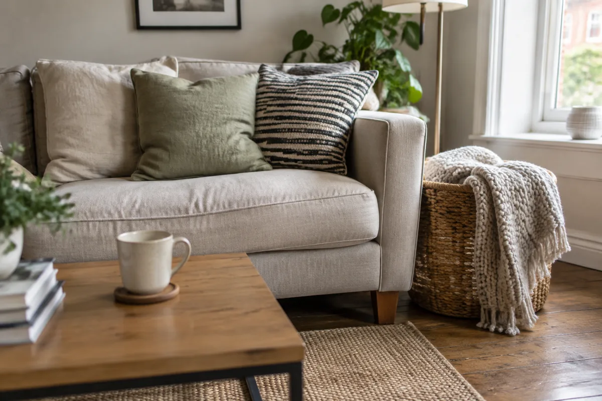 Maison familiale : assortir coussins et textiles pour un salon cosy
